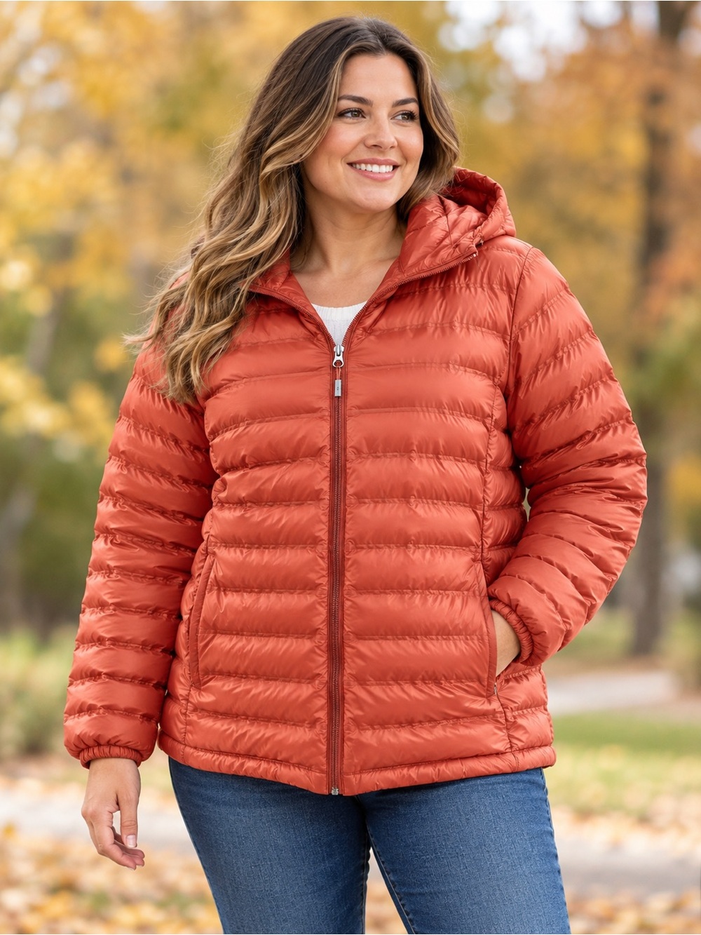 ZeroXposur Women's Hooded Puffer Jacket in Burnt Orange